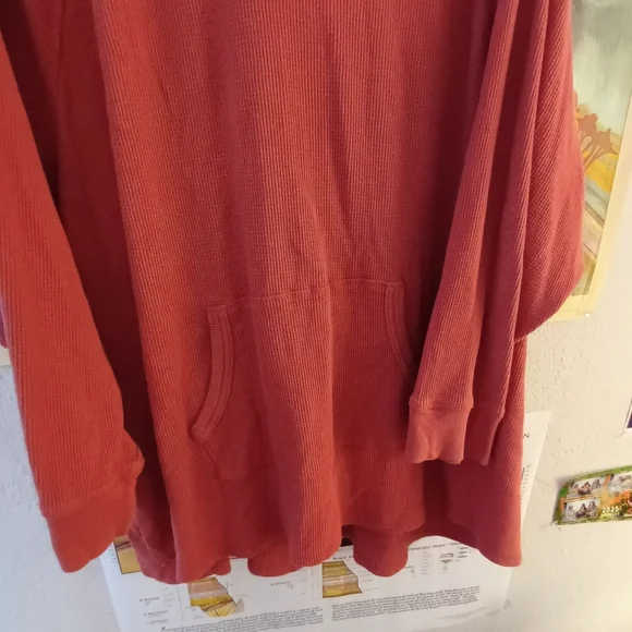 Woman Within Waffle Knit Light Hoodie 2X Orange / Red - Picture 2 of 6